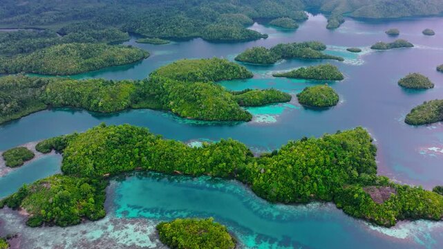 Small Tropical Islands Surrounded by Clear Ocean &ndash; Drone View Togean Island Indonesia