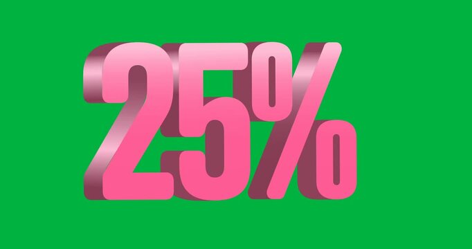 Digital animation of pink 25 percent text against black background