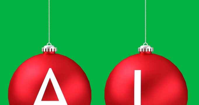 Digital animation of sale text over multiple red hanging baubles against black background