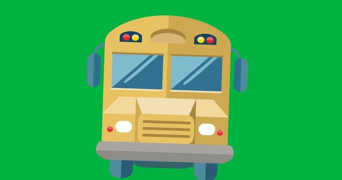Digital animation of school bus icons against black background