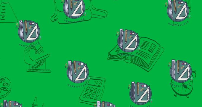 Digital animation of multiple geometry equipment icons against black background