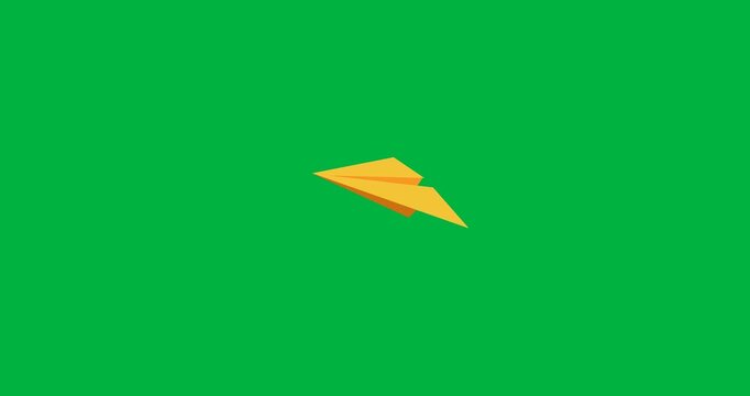 Digital animation of yellow paper plane icon floating against black background