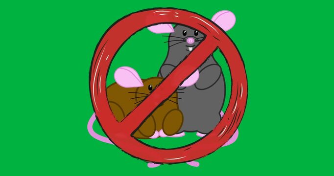 Digital animation of stop sign against mouse icons against black background