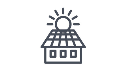 Solar energy house icon vector illustration. Black silhouette symbol of a residential building with solar panels on the roof and a sun, representing renewable energy and eco-friendly living. © Ahsan