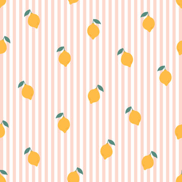 Cute lemons and pink stripes - seamless surface pattern design