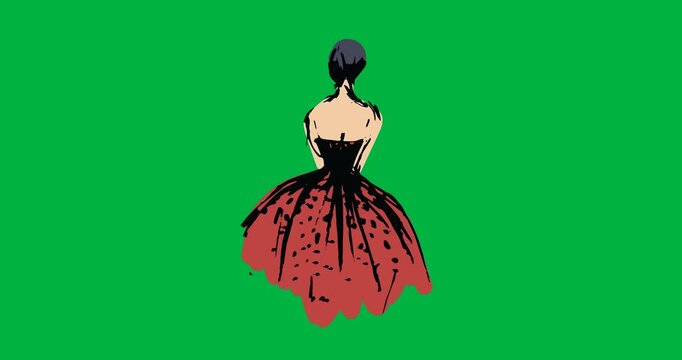 Digital animation of fashion model sketch icon against black background