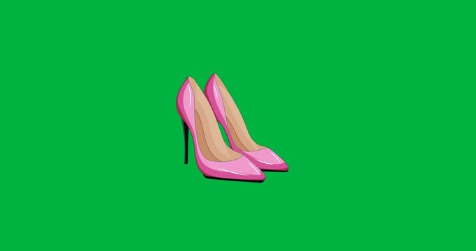 Digital animation of pink female shoes icon floating against black background