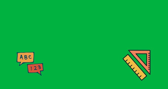 Digital animation of set squares and letters and numbers on speech bubbles icons on black background