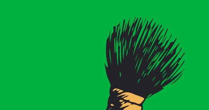 Digital animation of makeup brush icon floating against black background