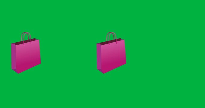 Digital animation of pink shopping bag icons in seamless motion against black background