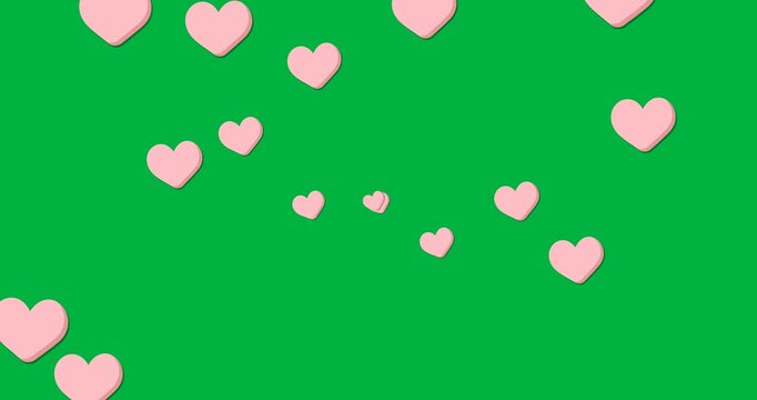 Digital animation of pink heart icons floating against black background