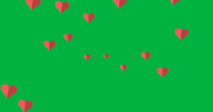 Digital animation of red heart icons floating against black background