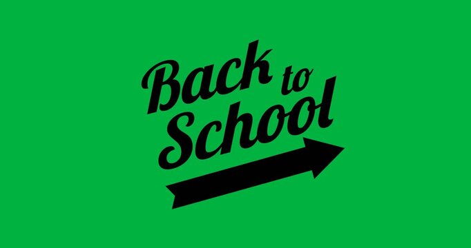 Digital animation of back to school text and arrow icon against white background