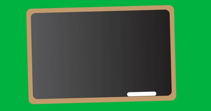 Digital animation of wooden slate and chalk icon against black background