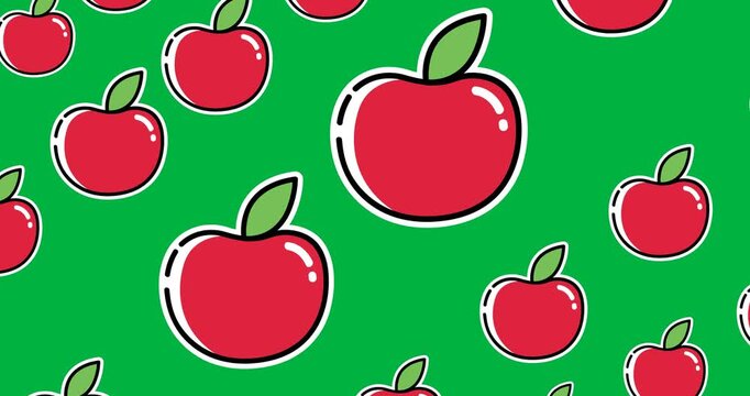 Digital animation of multiple apple icons against black background