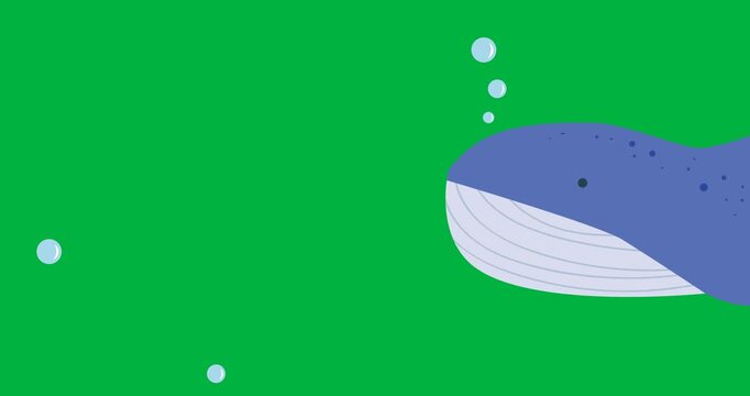 Digital animation of white spots floating over whale icon against black background