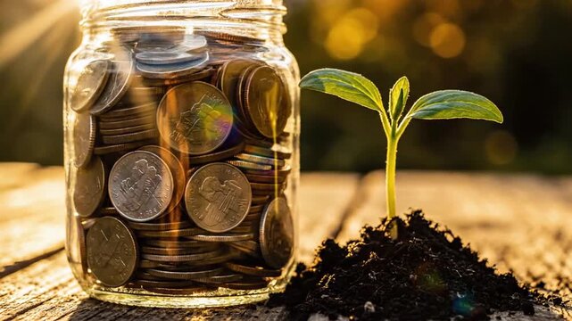eco-conscious savings inspired by growth and nurturing of a young plant in sunlight