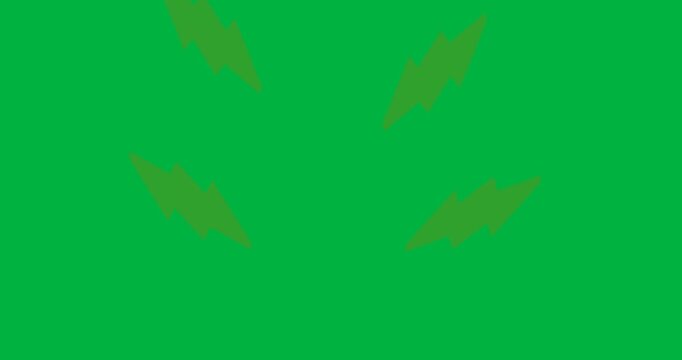 Digital animation of green thunderbolt icons floating against black background