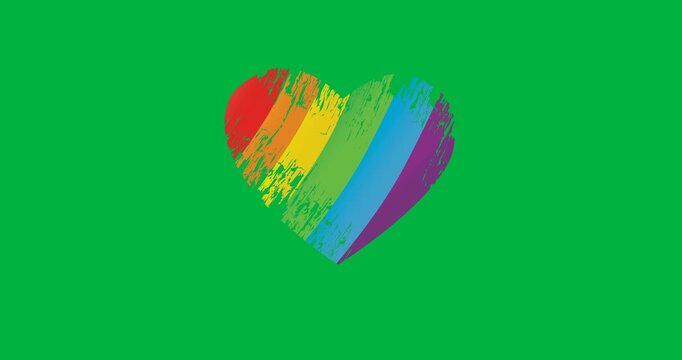 Digital animation of rainbow heart icon against black background