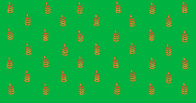 Digital animation of multiple leaves branches in seamless pattern against black background
