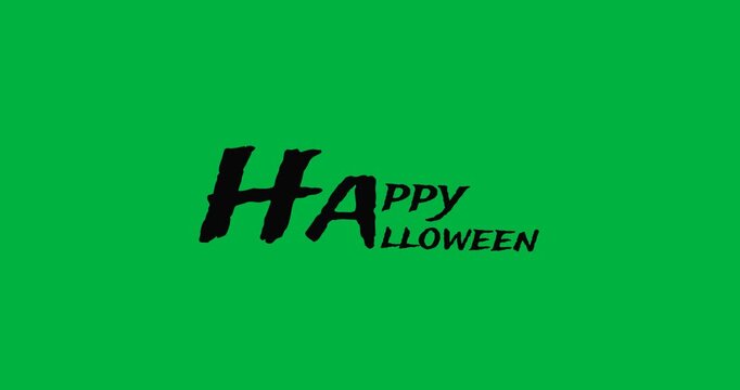 Digital Halloween illustration with animated text on a white background.