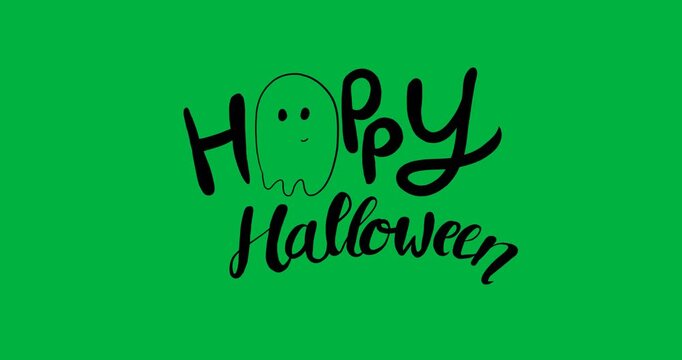 Digital Halloween illustration features a happy ghost and festive typography.