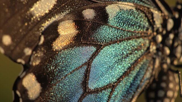 Macro view of a butterfly wing displaying iridescent pattern