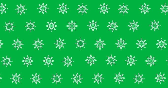 Digital animation of multiple snowflakes icons in seamless pattern against black background
