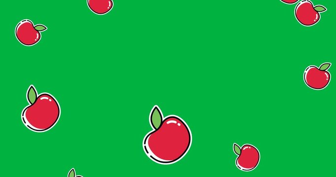 Digitally generated image of multiple apple icons falling against black background