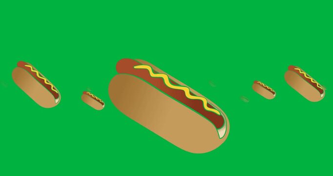 Digitally generated image of multiple hot dog icons against black background