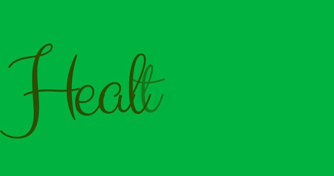Digital animation of green healthy text banner against black background