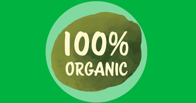 Digital animation of 100 percent text over a grey round banner on black background