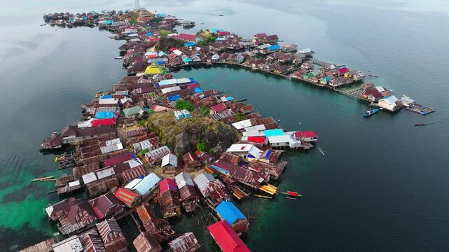 Drone View of Tropical Village Coastline &ndash; Kepulauan Kabalutan Togean Island Indonesia