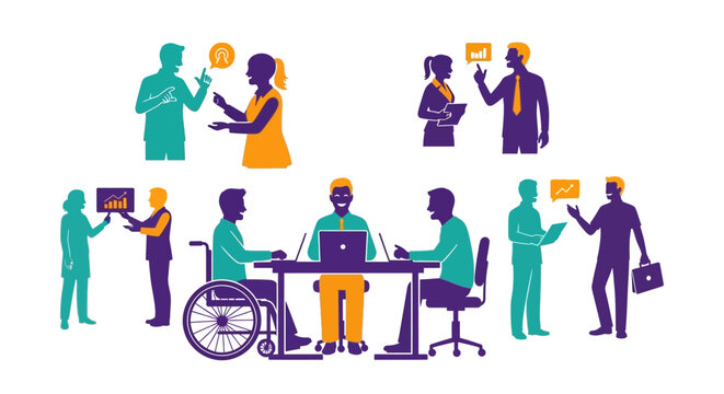 Diverse people working in office space.