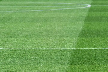 Obraz premium High-Resolution International-Standard Football Pitch with Contrasting Striped Turf for Background Use