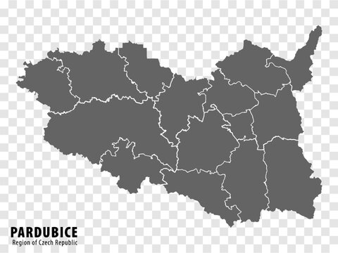 Blank map of Pardubice Region. High quality map Pardubice Region with municipalities on transparent background for your web site design, app, UI. Czech Republic. EPS10.
