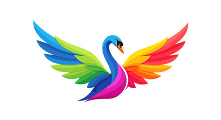 Obraz premium Colorful Swan Logo with Open Wings, Abstract Art, Vibrant Bird