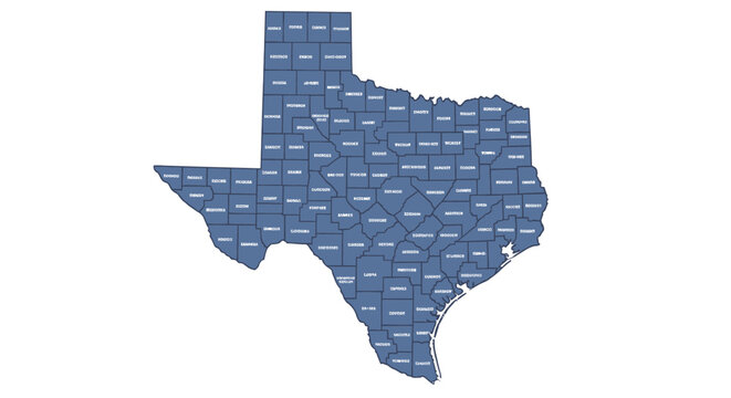 Texas Map with County Borders and Names - Isolated on White