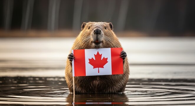 Patriotic beaver a canadian icon proudly displays the national flag