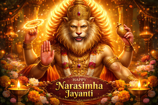 Divine celebration of Lord Vishnu Avtar Narasimha Jayanti festival symbolizing protection victory of good over evil devotion spirituality blessings