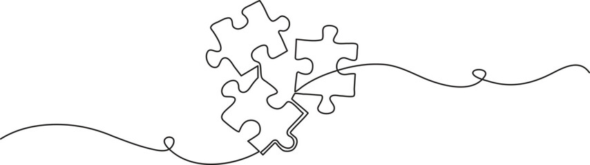 Puzzle vector illustration of continuous one line art design, Continuous one line drawing of puzzle puzzle game jigsaw continuous one line drawing, Puzzle vector illustration of continuous one line  © SS line art