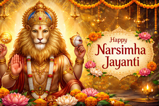 Divine celebration of Lord Vishnu Avtar Narasimha Jayanti festival symbolizing protection victory of good over evil devotion spirituality blessings