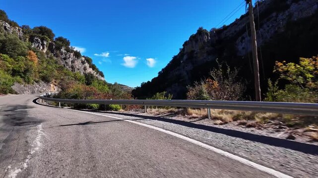 Driving through the Roncal Valley from Sigues to Isaba, Valle de Roncal in Navarre, Navarra Spain, Europe