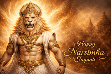 Obraz premium Divine celebration of Lord Vishnu Avtar Narasimha Jayanti festival symbolizing protection victory of good over evil devotion spirituality blessings