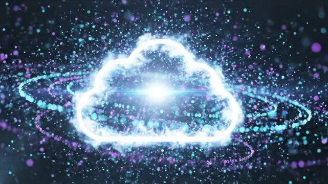 4K Cinematic AI Cloud Core with Floating Data Particles