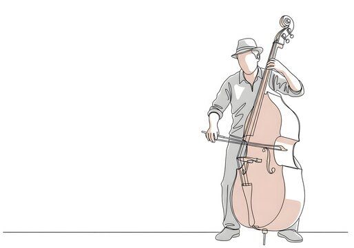 A man playing a double bass with a musical instrument in his hands