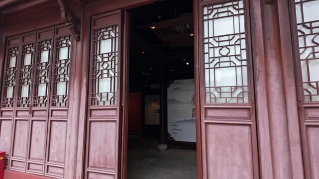 Ancient wooden window frames in Qianwang Temple Scenic Area, Hangzhou