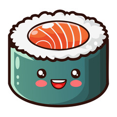 Adorable maki sushi character with salmon filling and happy expression for sushi bar branding and menu - Vector Illustration © powdesign