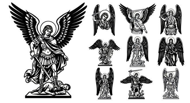 Archangel Michael Triumphant Over Evil, Winged Warrior Angel, Religious Iconography