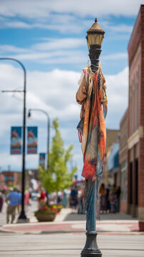 Colorful Textile Art Installation on Historic Main Street for Small Town Creative Placemaking
